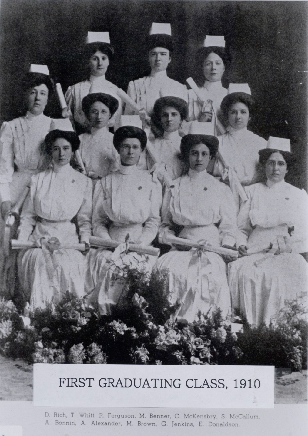 Students in the first graduating class of St. Paul's Nursing School in 1910.